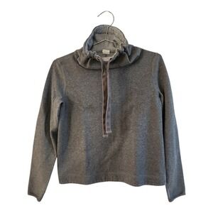J.Crew Reversible Sweatshirt Womens XS Grey Striped Funnel Neck Thumbhole Cozy